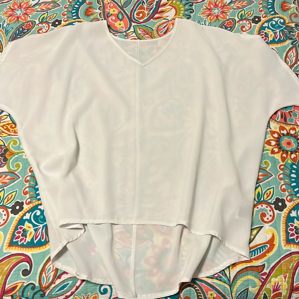 Women’s white blouse, oversized Dolman sleeve
